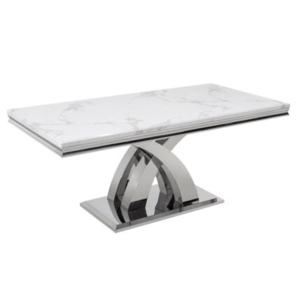 loyara 1.8m White Marble Dining Table with Chrome Base